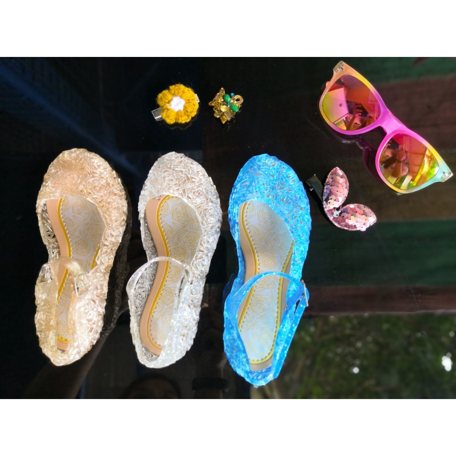 Giày búp bê cao gót đính pha lê kiểu công chúa Elsa cho bé gái