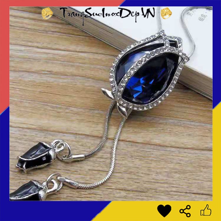 Dây chuyền nữ phong cách Hàn Quốc rớt hoa tulip xanh dương kiểu dài siêu đẹp hợp thời trang, mang phong cách, dễ phối đồ