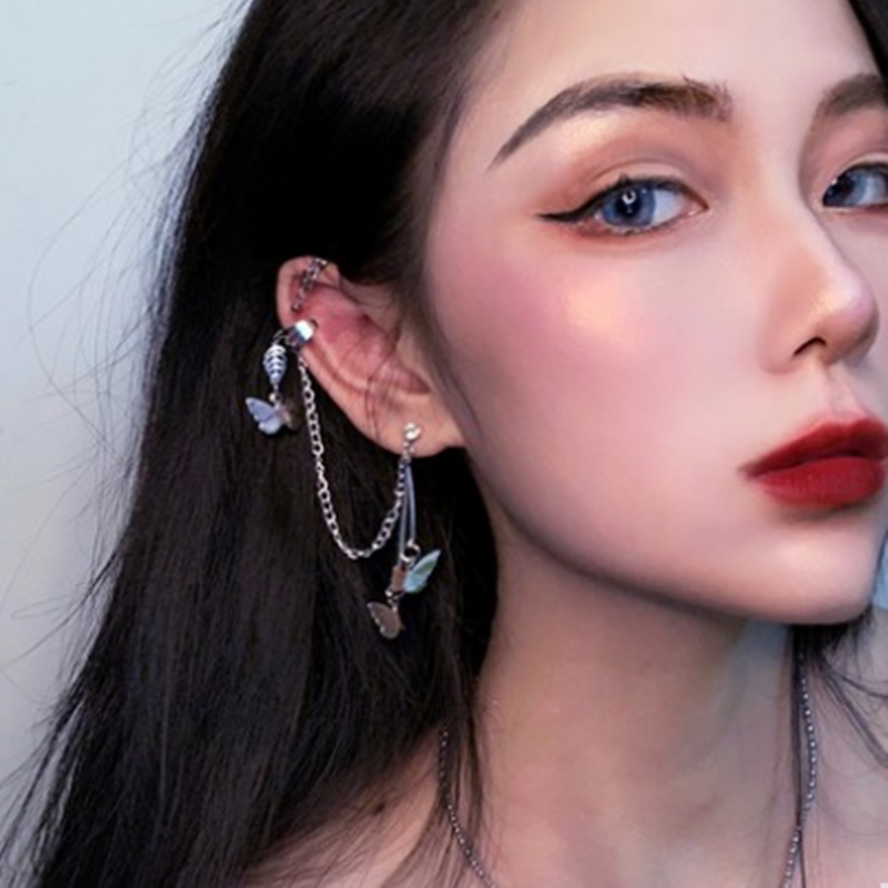BUTTERFLY Hoa Tai Dáng Dài Hình Bướm Đính Đá Phối Tua Rua Thời Trang