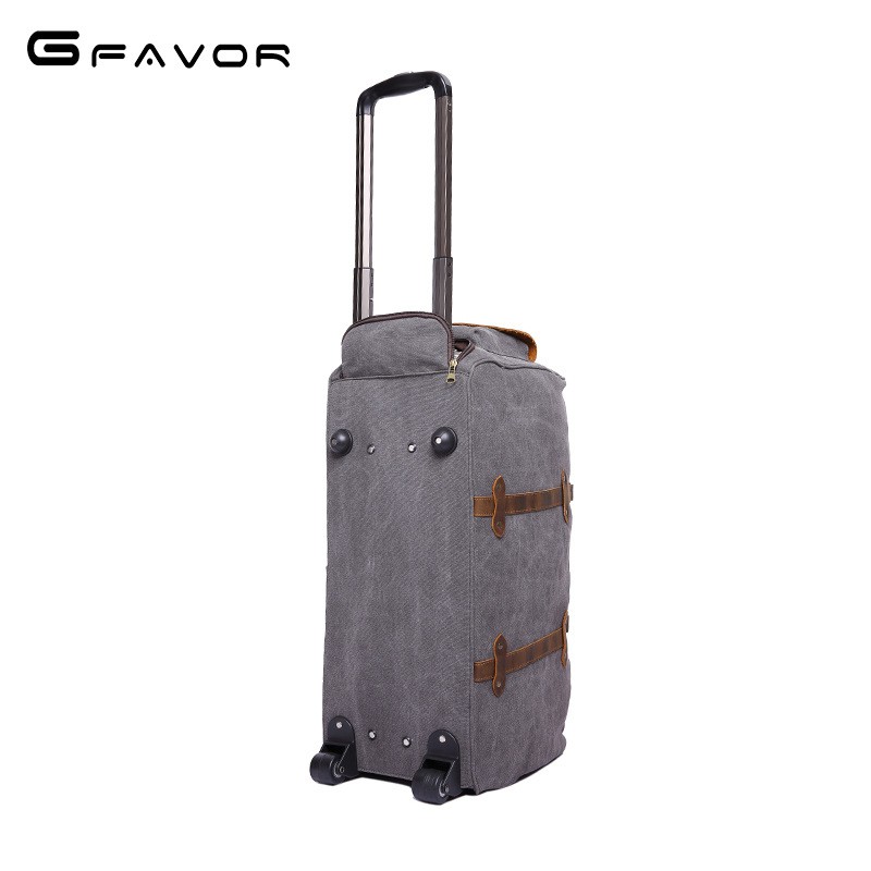 G-Favor Túi vali kéo du lịch vải canvas phối da bò cao cấp - Mẫu 2309