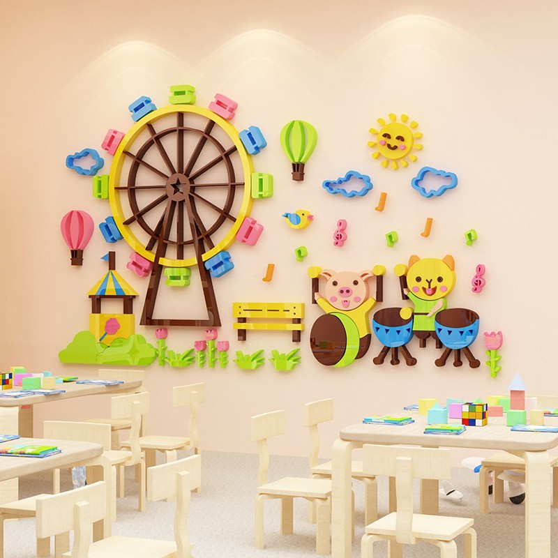 Tranh dán tường mica 3d decor khổ lớn vòng xoay tròn khu vui chơi trang trí mầm non, phòng cho bé Nhiều Size - EPeBen