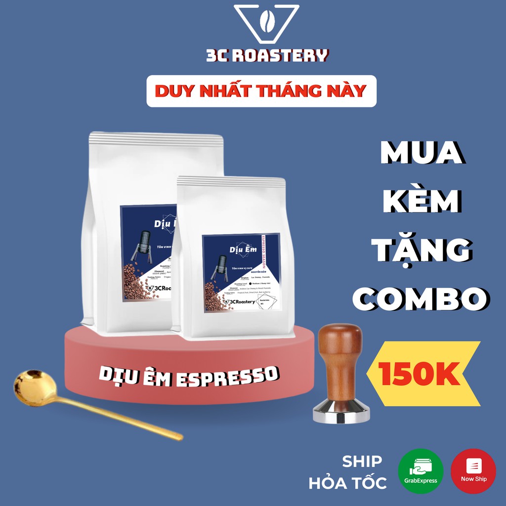 cà phê Arabica 3C ROASTERY mã DỊU ÊM nguyên chất pha máy espresso cafe hạt Brazil &amp; Lạc Dương rang Medium hương hoa quả