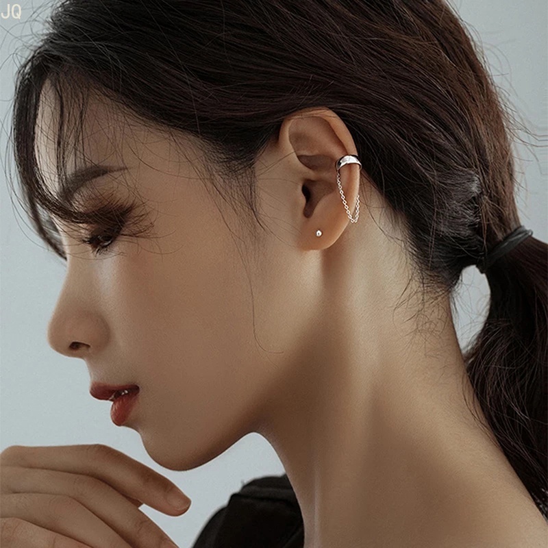 Bông Tai Dạng Kẹp Màu Bạc Không Xỏ Lỗ Đơn Giản Độc Đáo Thời Trang Cho Nữ