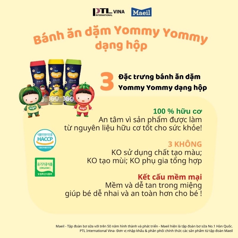 Bánh ăn dặm Organic Yommy Yommy 8m+ hộp 42g