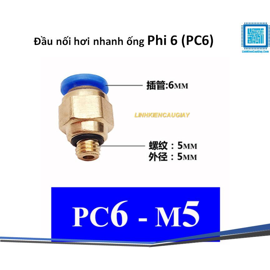 Đầu nối hơi nhanh ống Phi 6 (PC6) bằng đồng