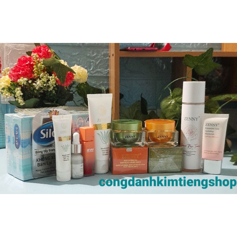 kem  zenny   trọn bộ đầy đủ, sữa rửa măt ,kem chống nắng  ,toner , tặng son,serum,bông tẩy trang