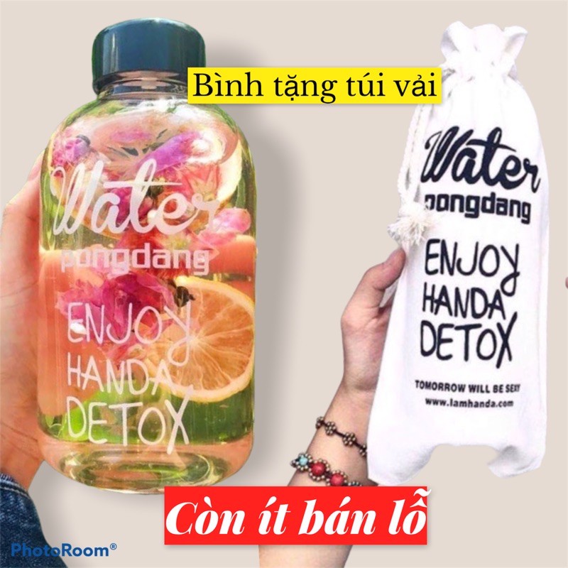 bình nước water pongdang 600ml kèm túi vải