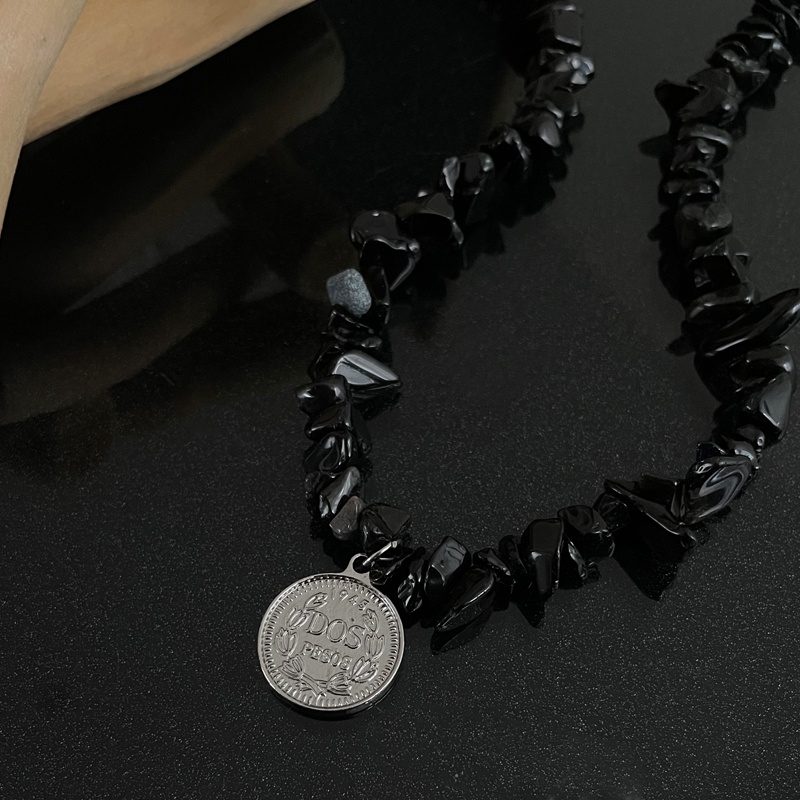 Vòng Cổ Chuỗi Hạt Đá Tròn Tự Nhiên Phong Cách hip hop