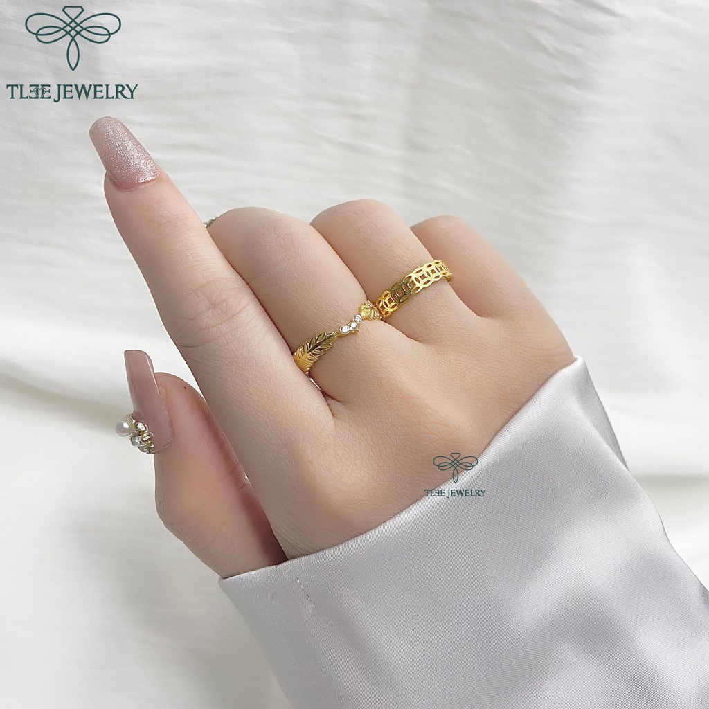 Nhẫn bạc nữ TLEE lá hena mạ vàng 14k cao cấp TleeJewelry A0142