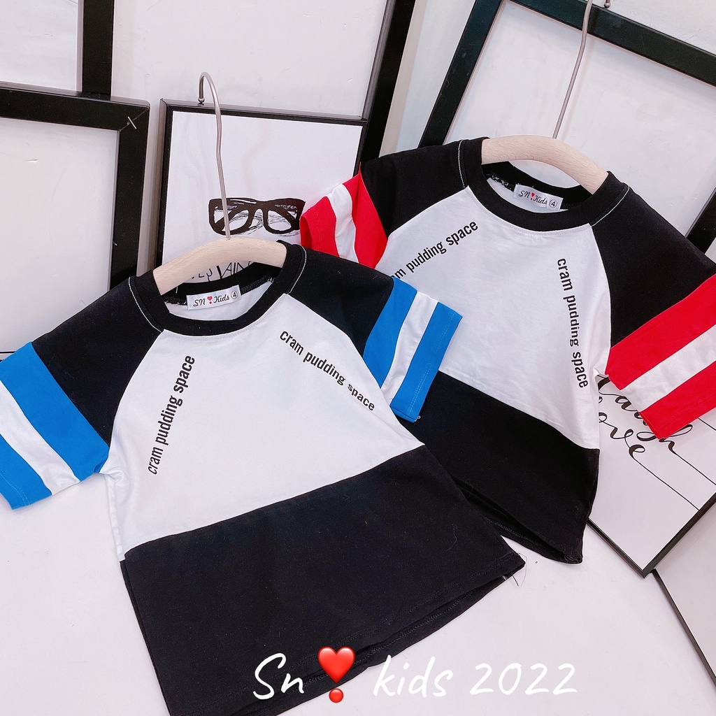 Bộ cộc tay bé trai, bộ quần áo phối màu ghép may tỉ mỉ chất cotton tàu mát cho bé