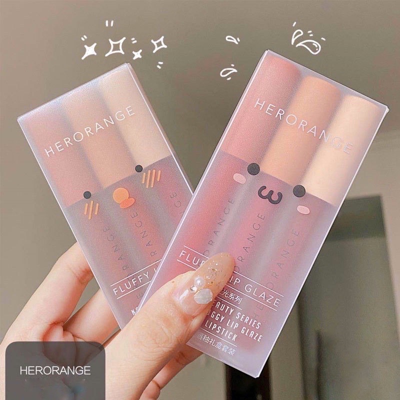 SET SON KEM LÌ HERORANGE FLUFFY LIP GLAZE