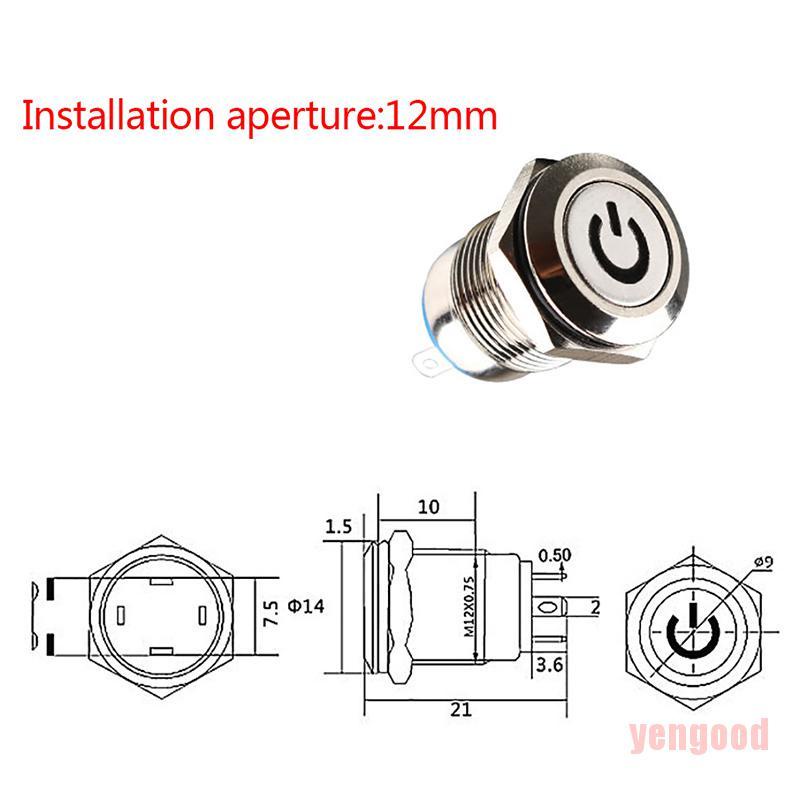 Nút bấm công tắc đèn led 12mm 12v bằng kim loại màu đen chống thấm nước