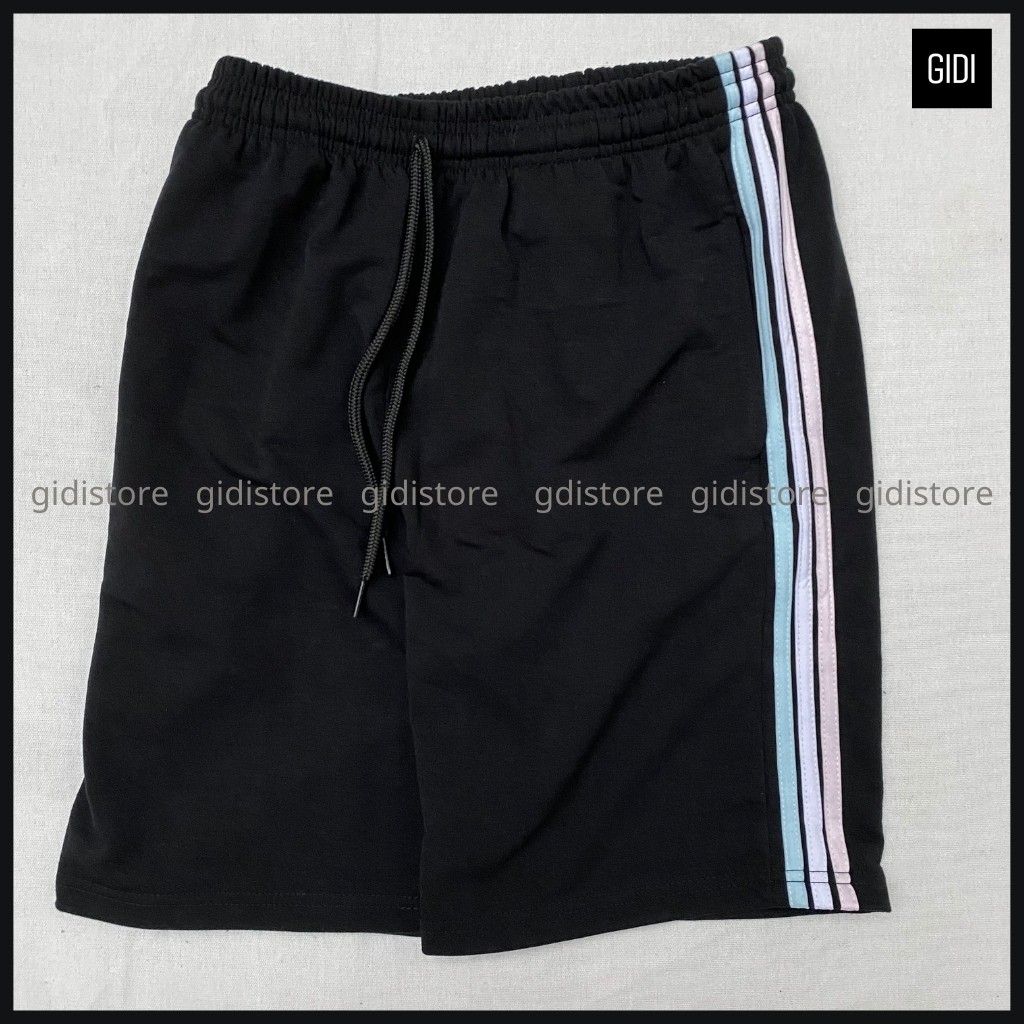 Quần Short thun Nam Nữ Unisex RIO phối 3 sọc - quần đùi ngắn ống suông