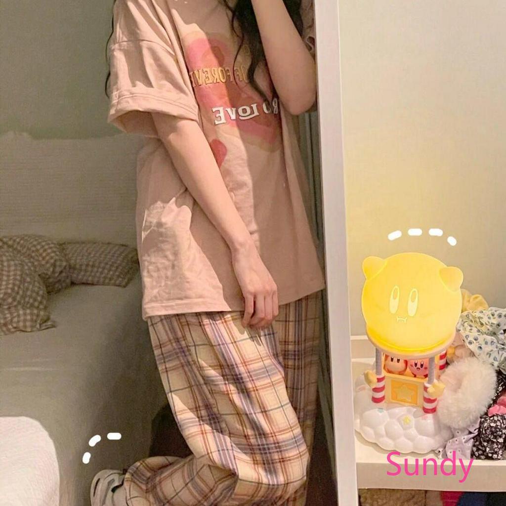 Set Áo Thun Ngắn Tay Cổ Tròn Và Quần Ống Rộng Thiết Kế Thời Trang Dành Cho Nữ