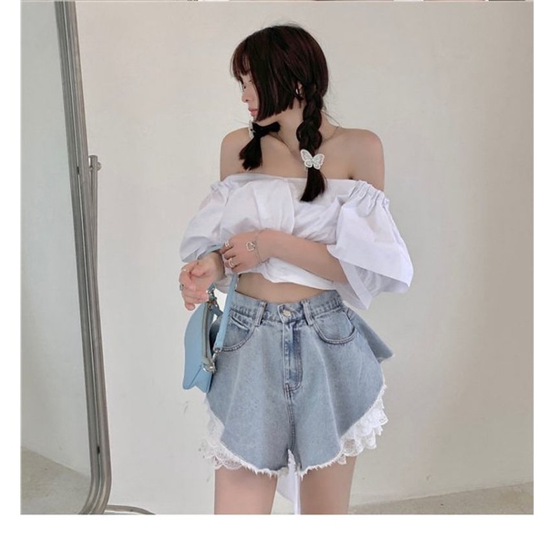 Quần short denim Lưng Cao Dáng Rộng Thời Trang Cho Nữ