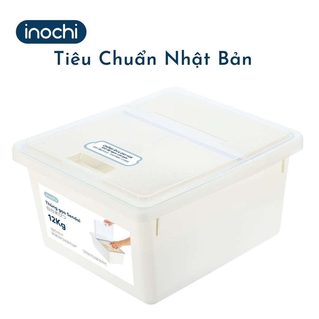 Thùng Đựng Gạo INOCHI Sendai 12kg- Thiết Kế Nắp Nhựa Kín Kháng Khuẩn Chống Ẩm Thông Minh Đạt Tiêu Chuẩn Nhật