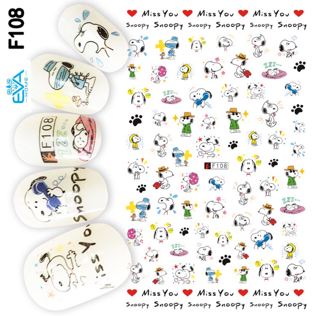 Miếng Dán Móng Tay 3D Nail Sticker Hoạt Hình Chú Chó Snoopy F108
