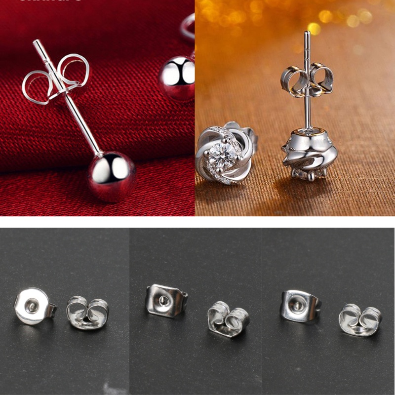 Set 100 Nút Chặn Bông Tai Hình Bướm Bằng Đồng Màu Sắc Bạc Làm Trang Sức DIY