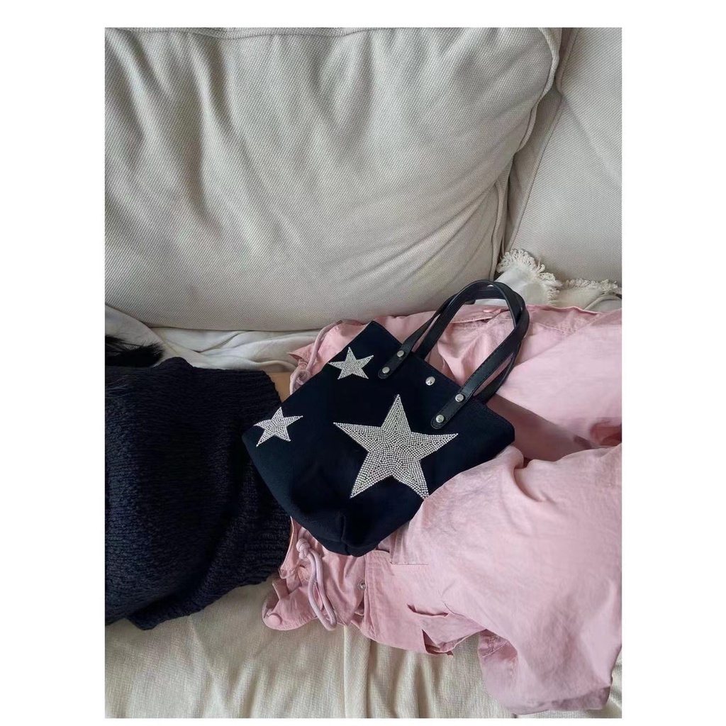 Túi Xách Đeo Vai Vải Bạt Đính Ngôi Sao Năm Cánh Nhiều Màu Sáng Kiểu Retro