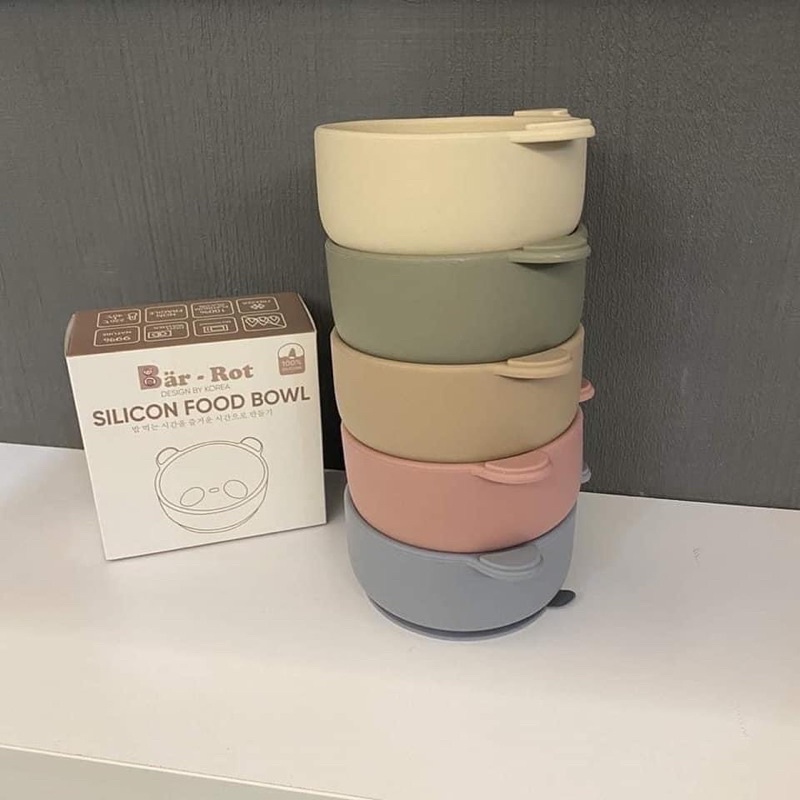 Bát ăn dặm silicone hình gấu có đế hít Bar rot cao cấp cho bé