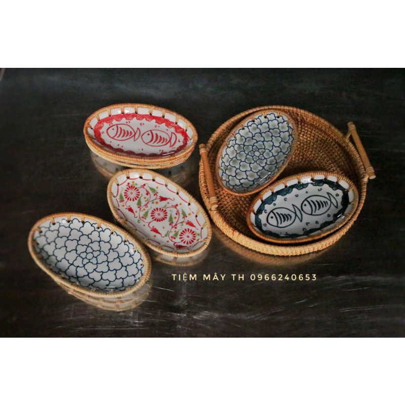 Đĩa sứ viền mây TIỆM MÂY TH, trang trí tiệc, decor| Hàng xuất khẩu Nhật, Đài Loan