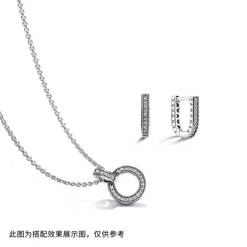 PANDORA Bông Tai Mạ Bạc 925 Hình Chữ U Lấp Lánh