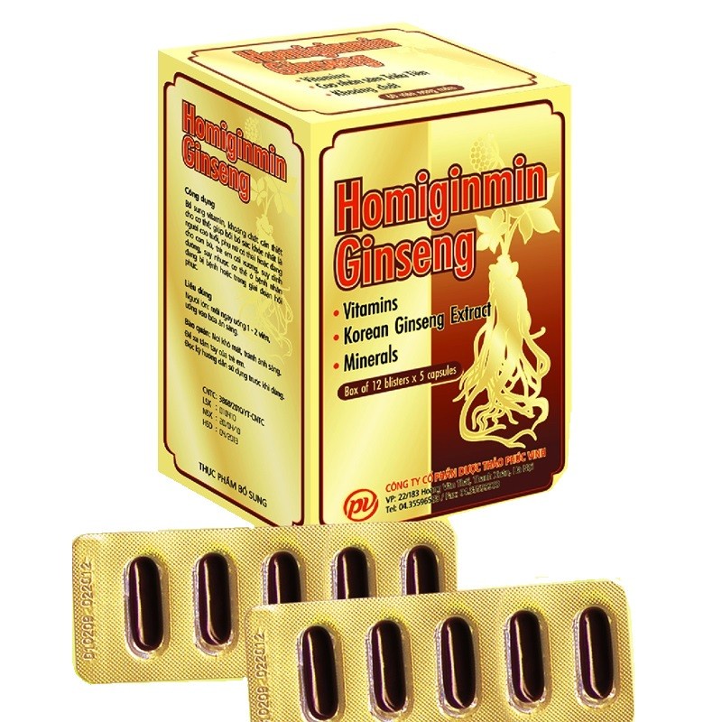 Homiginmin ginseng PV Phúc Vinh - Cao nhân sâm kết hợp với các vitamin và khoáng chất - Hộp 60 viên