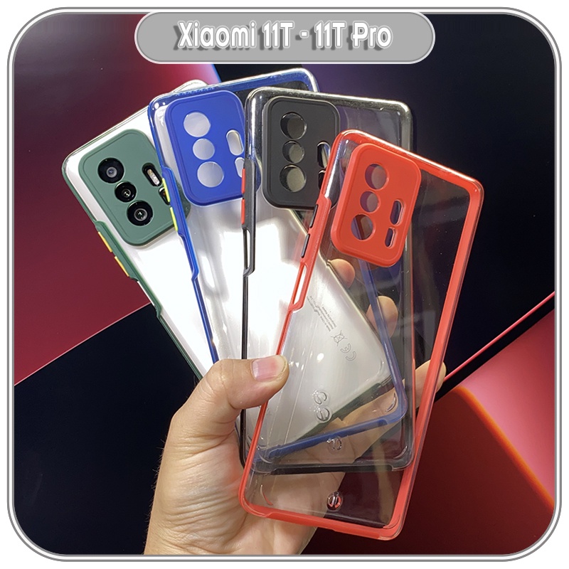 Ốp Lưng cho Xiaomi 11T - 11T Pro PC Cứng Trong Suốt Viền Màu Che Camera
