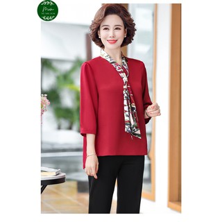 Áo sơ mi cổ kiểu vải sa tanh cho tuổi trung niên