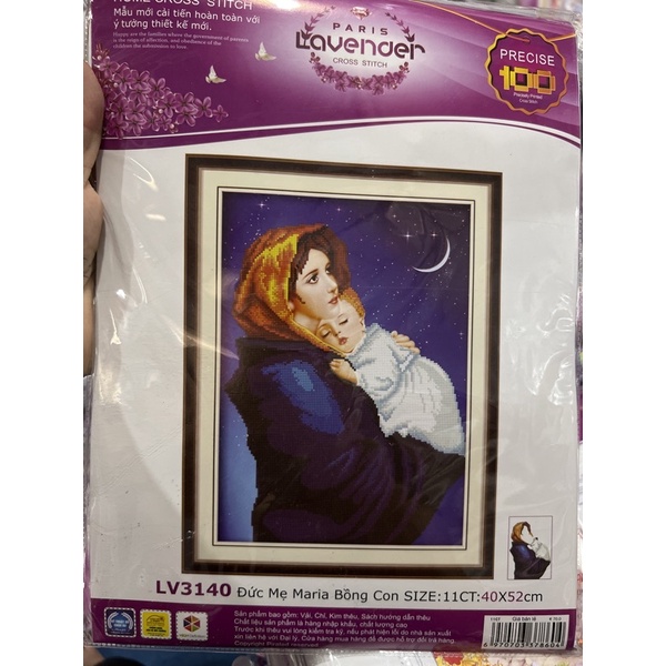 tranh thêu chữ thập Đức mẹ Maria bồng con lv3140 (40x52)