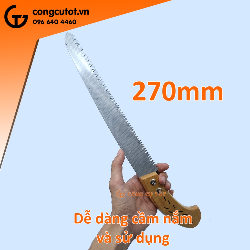 Cưa cành lưỡi thẳng thép Mangan 270mm cán gỗ