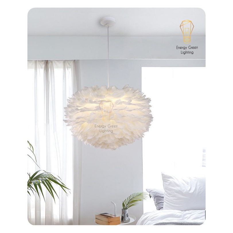 Đèn Chùm Mây lông Vũ Bắc Energy Green Lighting ÂU Decor TN329 ( Loại Cỡ Lớn 60cm) - 3 Chế Độ Ánh Sáng