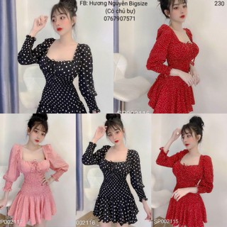 Bigsize đầm chấm bi nhúng eo dễ thương