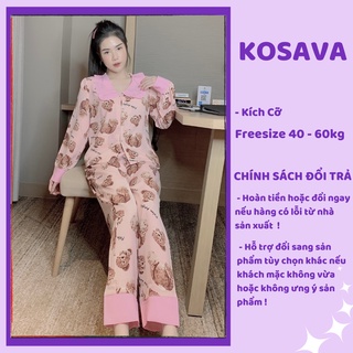Đồ ngủ nữ bộ pijama lụa dài tay mặc nhà KOSAVA