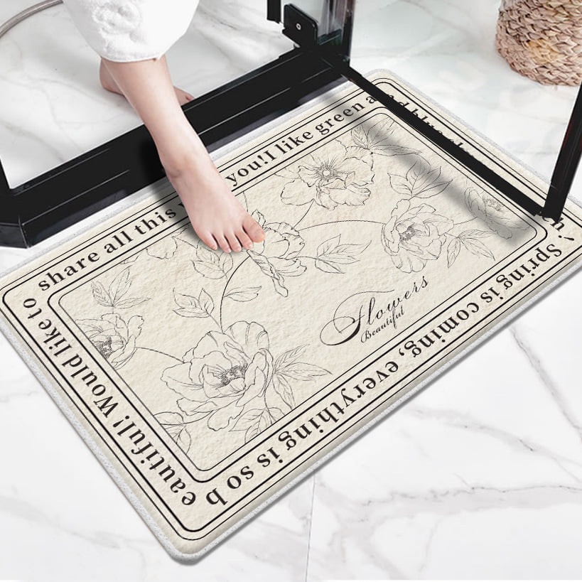 Thảm trải sàn decor họa tiết hoa đen trắng phong cách châu Âu 19.16.2