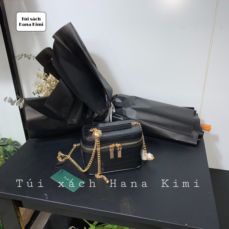 Túi đeo chéo nữ size mini 15cm hình hộp chữ nhật Textured Leather