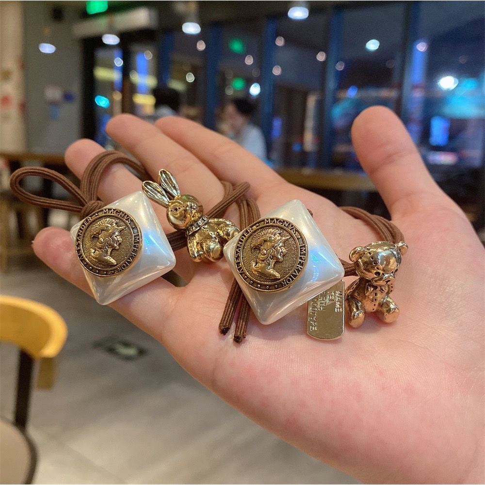 Dây buộc tóc đàn hồi đính chú gấu/ thỏ ngọc trai nhân tạo thời trang dành cho nữ