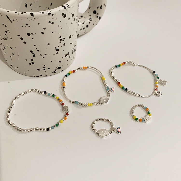 Vòng đeo tay hình đám mây mặt cười xinh xắn màu sắc cầu vồng đơn giản