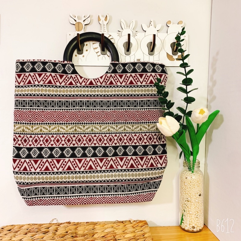 Túi thổ Cẩm quai gỗ mẫu sọc ( chọn mẫu )