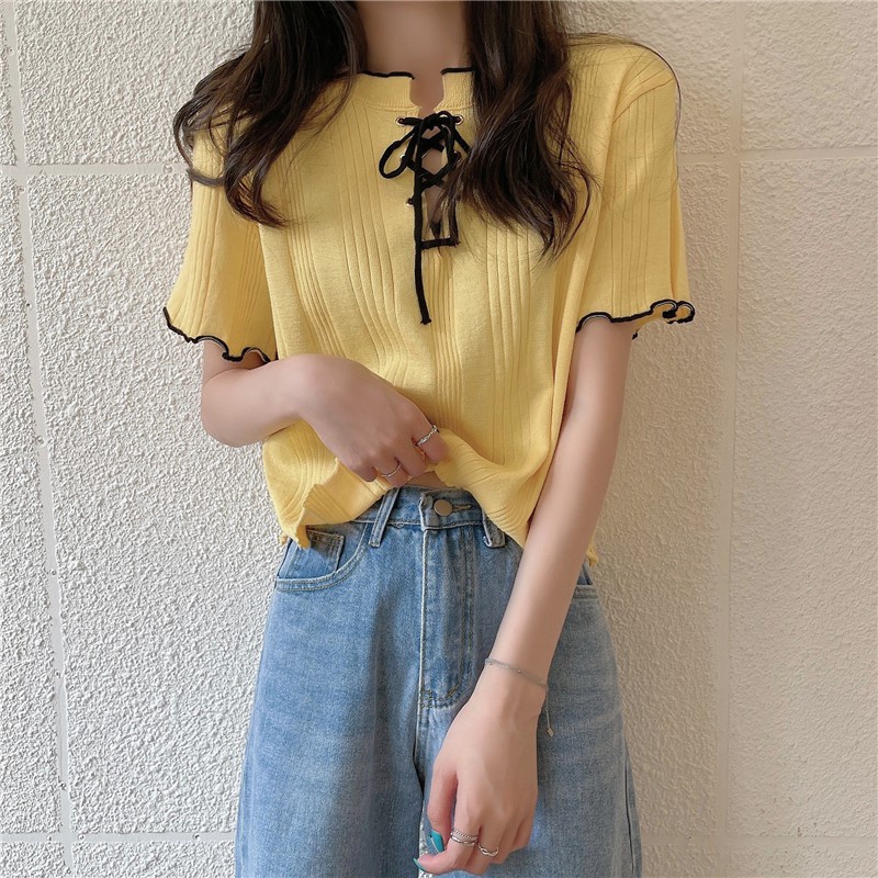 Áo dệt kim NZN tay ngắn dáng ôm cột dây đơn giản phong cách Hàn Quốc dành cho nữ