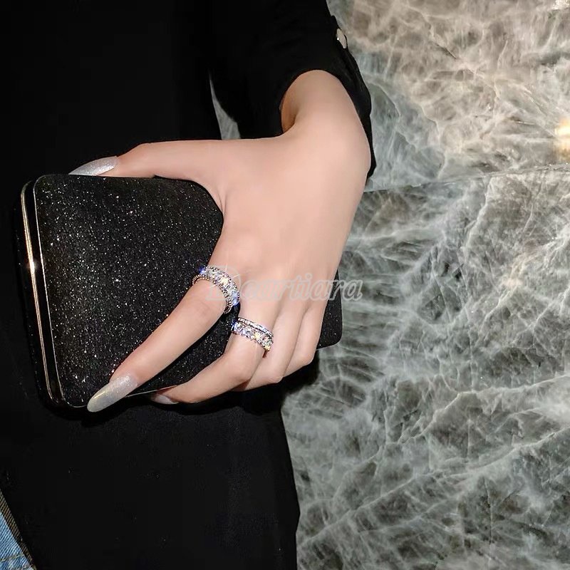 Set 2 Nhẫn Đính Đá Sang Trọng Phong Cách Hàn Quốc Dành Cho Nữ
