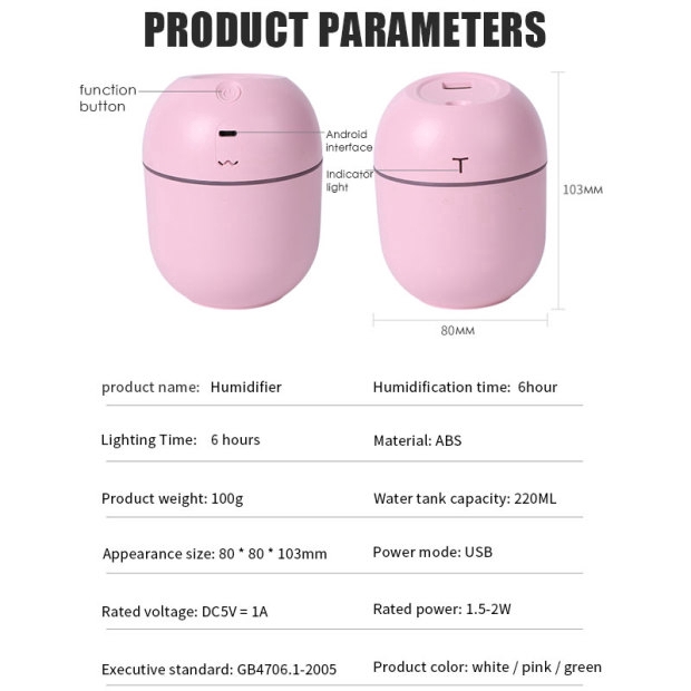 Thiết bị phun sương làm ẩm tích hợp đèn ngủ LED tự động #F001