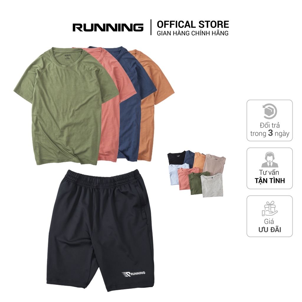 Bộ đồ ngủ nam, bộ đồ thể thao, áo thun cotton trơn bazic co giãn nhiều màu + quần short đùi nam Running- L3run