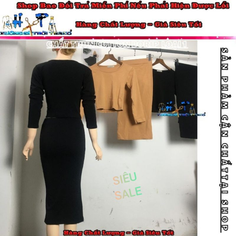 Set Váy Nữ Áo Croptop Mẫu Trơn Tay Dài Ôm Body Siêu Tôn Dáng - Hàng Có Sẵn | BigBuy360 - bigbuy360.vn