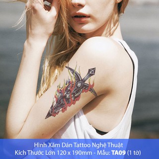 Hình Xăm Dán Tattoo Cao Cấp Hình Kiếm Lửa Tờ Lớn 12x19cm - Mẫu TA09