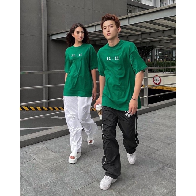 ÁO THUN TAY LỠ COTTON 11:11 XANH VE CHAI FORM UNISEX NAM NỮ (kèm ảnh thật)