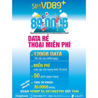 Sim 4G 5G Vinaphone VD89 - VD149 - D60G - D500 - U1500 1 năm không nạp tiền