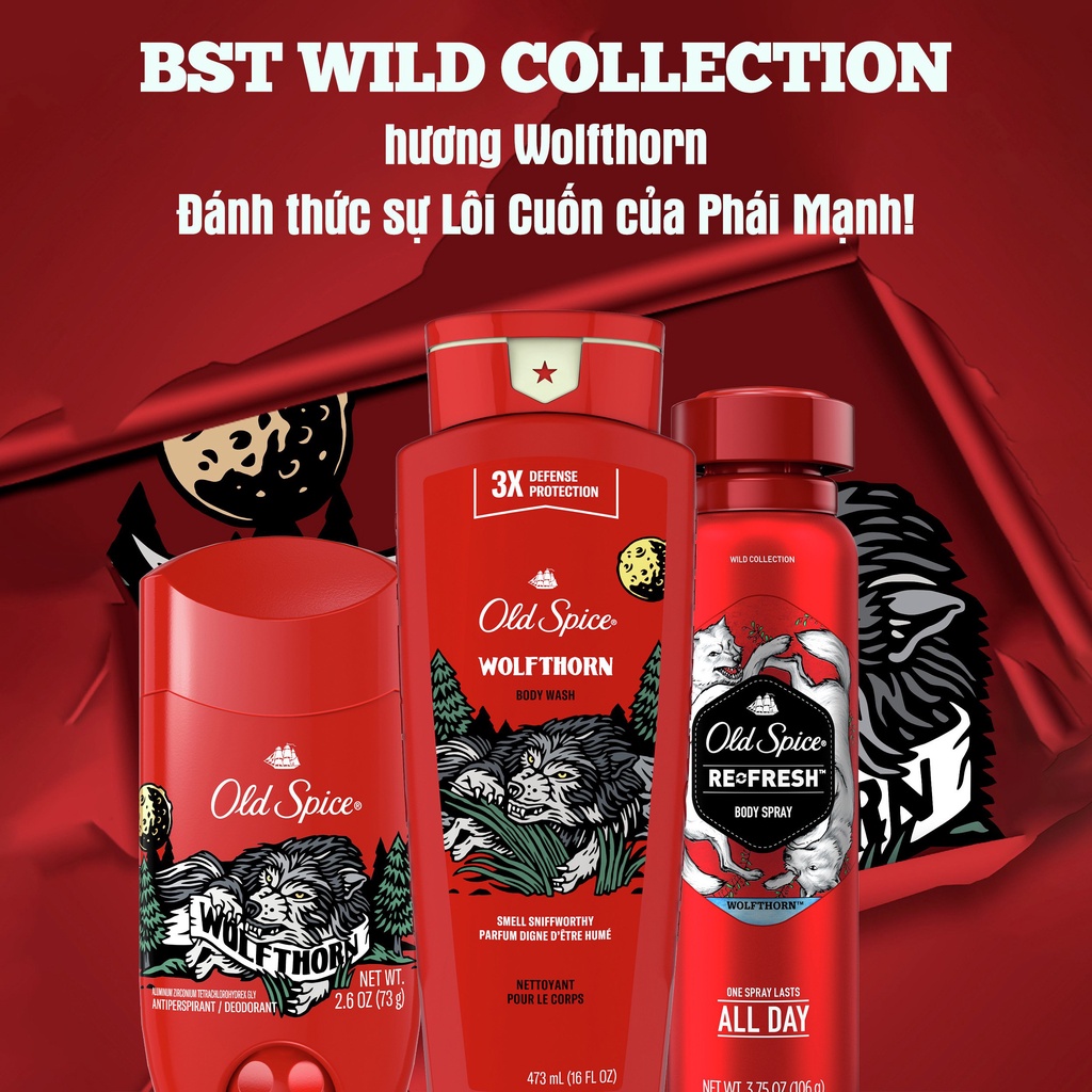 COMBO WOLFTHORN Cam Vani | Sữa tắm & Lăn Khử Mùi Old Spice WOLFTHORN | Chính hãng USA
