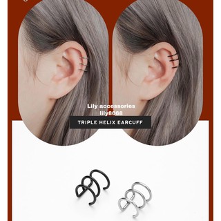 Triple Helix Ear Cuff kẹp tai titan 3 thanh không cần xỏ lỗ không gỉ không đen cho nam nữ Unisex