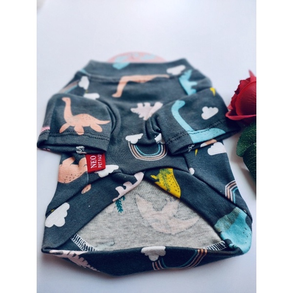 Áo thun cotton hoạ tiết hình thế giới khủng long dành cho thú cưng, Quần áo chó mèo LaLi Petfashion
